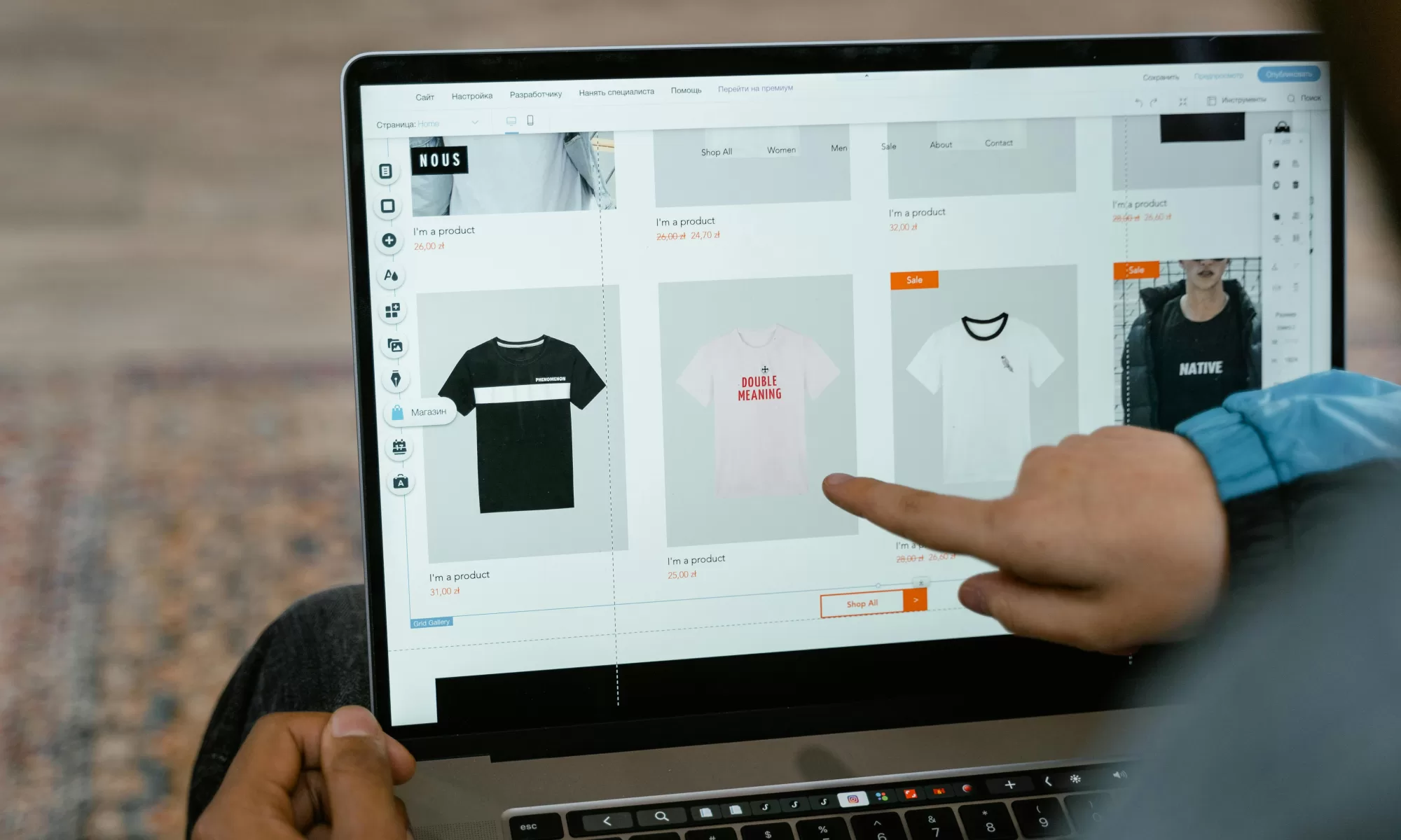Laptop user selecting an e-commerce product online