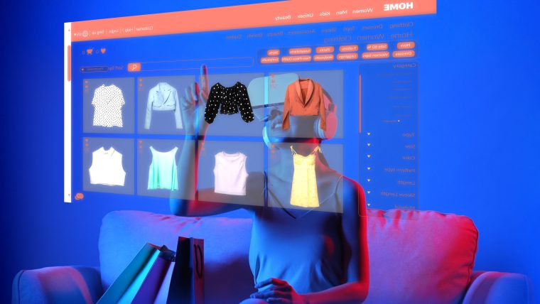 Woman using VR clothing site