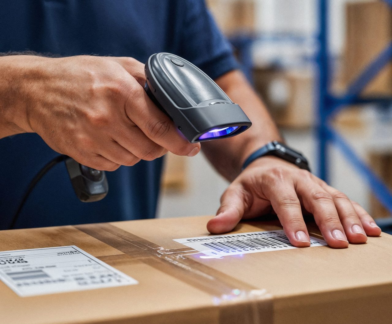 Warehouse worker scanning barcode